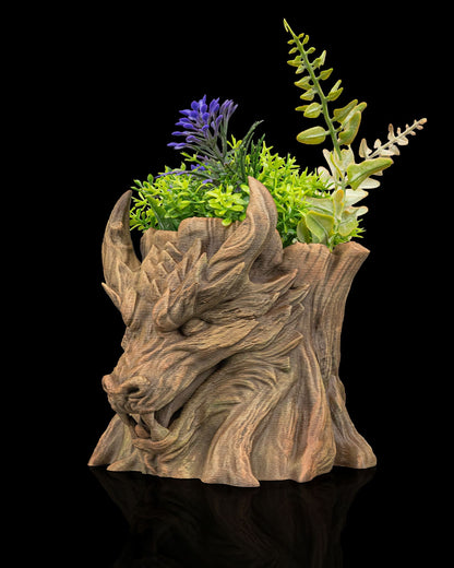 The Grove Keeper Dragon Planter – 12cm Fantasy Wooden Guardian Pot | 3D Printed Mythical Home & Garden Décor