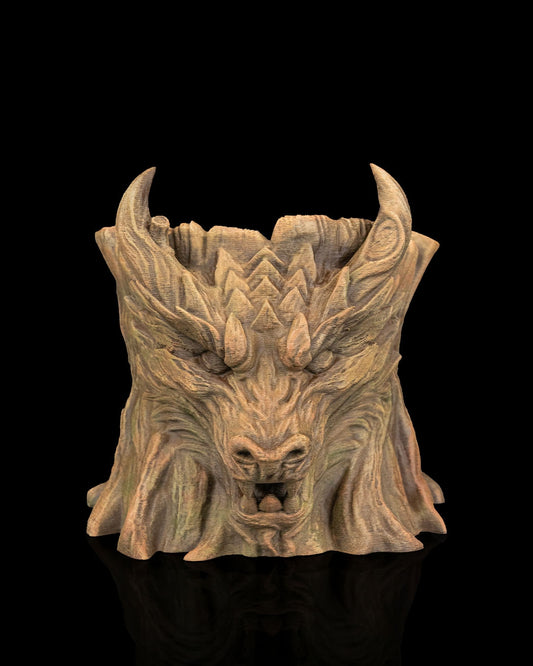 The Grove Keeper Dragon Planter – 12cm Fantasy Wooden Guardian Pot | 3D Printed Mythical Home & Garden Décor