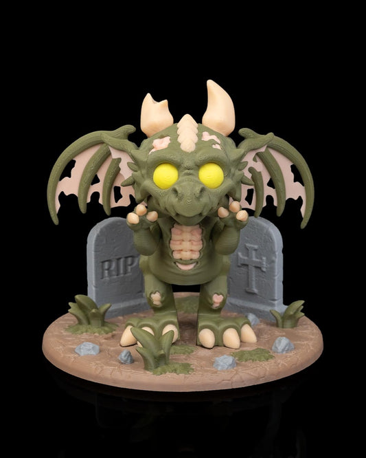 The Restless – Zombie Dragon Figurine | Dracoween Halloween Dragon Collectible | 3D Printed Undead Dragon Statue
