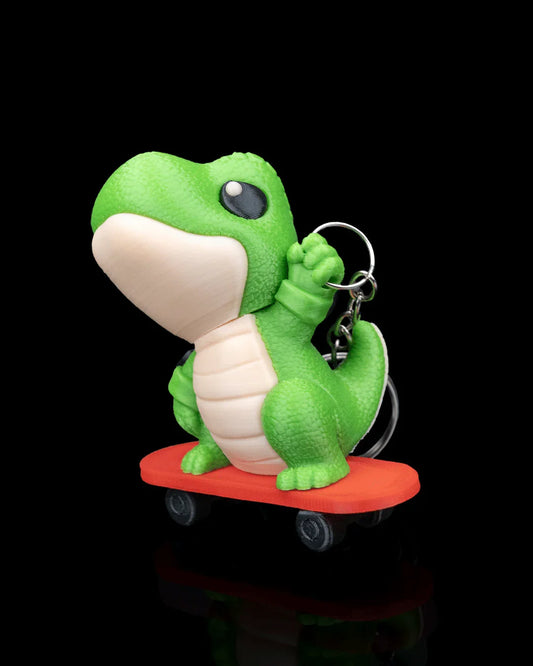 Skate-a-saurus Rex Keychain – Thrill-Seeking Dino Skater - Fusion Layer 3D