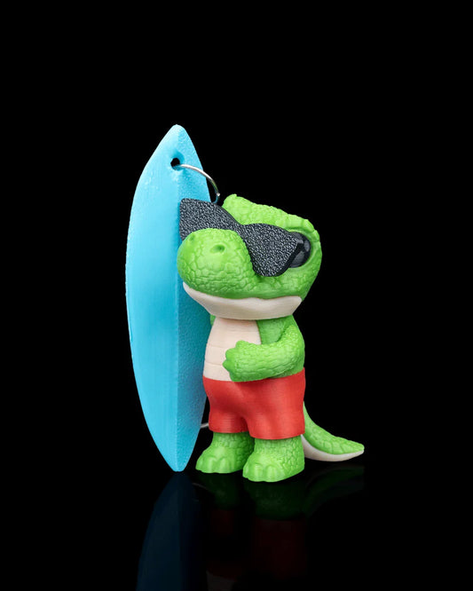 Tyranno-Surf Keychain – Dino Surfer Dude - Fusion Layer 3D
