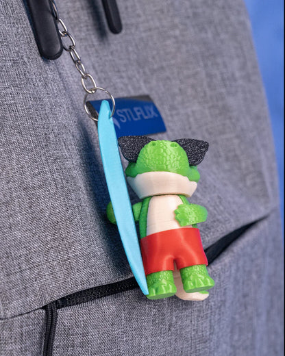 Tyranno-Surf Keychain – Dino Surfer Dude - Fusion Layer 3D