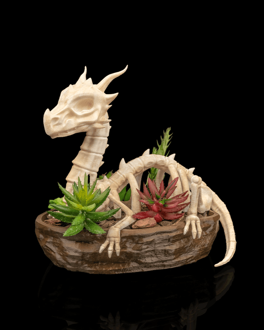 Verdant Remains Dragon Skull Planter – Fantasy Gothic Skeleton Pot | 3D Printed Mythical Home & Garden Décor