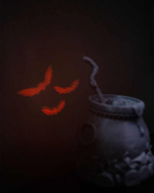 Witch’s Cauldron Halloween Light – Bubbling Cauldron Lamp with Bat Projection | 3D Printed Spooky Party Décor Centerpiece