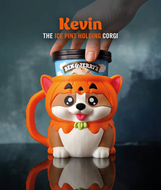 Corgi Ice Cream Pint Holder – 3D Printed Cozy with Spoon & Snack Slots | Kevin the Corgi | Left or Right Handle