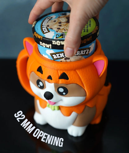 Corgi Ice Cream Pint Holder – 3D Printed Cozy with Spoon & Snack Slots | Kevin the Corgi | Left or Right Handle