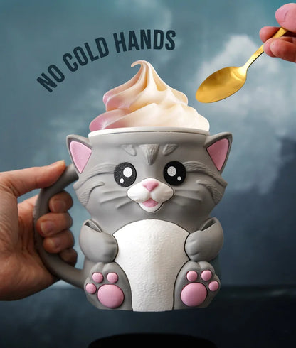 Cat Ice Cream Pint Holder – 3D Printed Cozy with Spoon Slots & Lid Holder | Optional Snack Drawer | Left or Right Handle