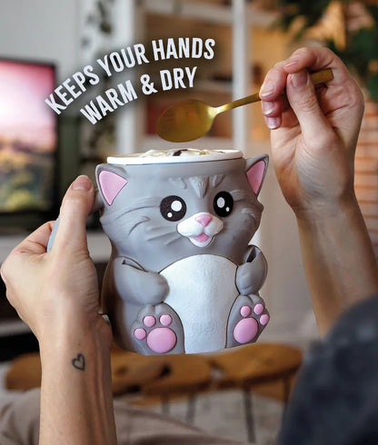 Cat Ice Cream Pint Holder – 3D Printed Cozy with Spoon Slots & Lid Holder | Optional Snack Drawer | Left or Right Handle