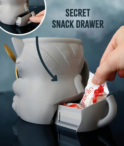 Cat Ice Cream Pint Holder – 3D Printed Cozy with Spoon Slots & Lid Holder | Optional Snack Drawer | Left or Right Handle