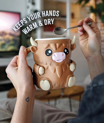 Cow Ice Cream Pint Holder – 3D Printed Cozy with Spoon Slots | Optional Snack Drawer | Highland Cow Design | Left or Right Handle