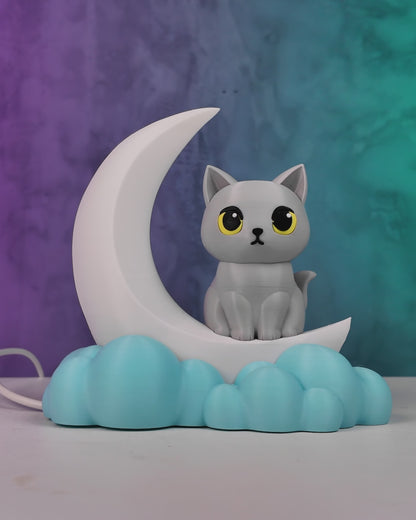 Moonlight Kitty Night Light Cat on Crescent Moon LED Lamp