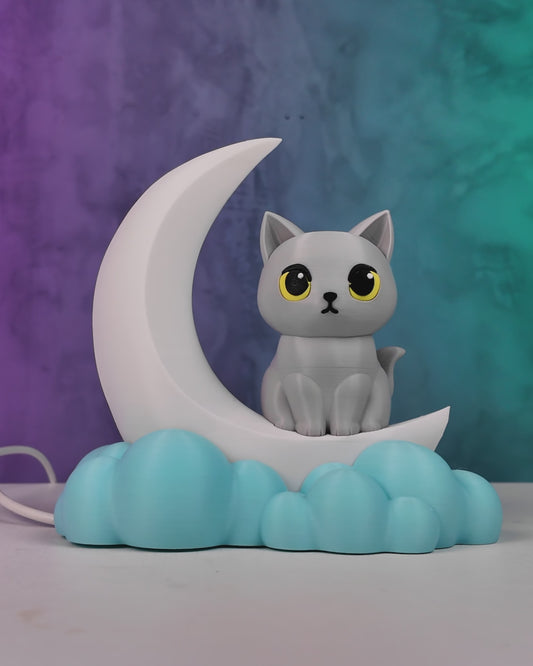 Moonlight Kitty Night Light Cat on Crescent Moon LED Lamp