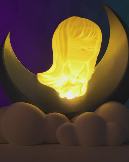 Moon Dreamer Night Light Girl on Crescent Moon LED Lamp