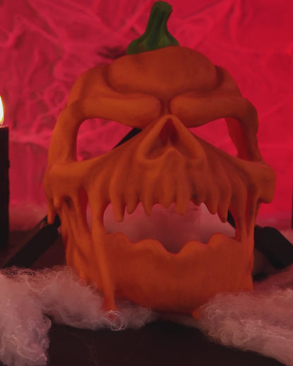 Carved in Fear Pumpkin Skull Mask – Horror Halloween Cosplay Mask | 3D Printed Jack-o’-Lantern Skull Hybrid Costume Prop