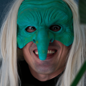 green witch mask – classic halloween witch costume mask | 3d printed hag face with long nose | cosplay prop | halloween mask (3 sizes)