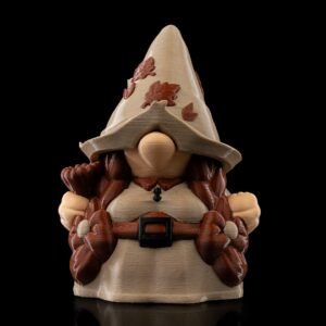 Mrs Hazelnut Gnome – 3D Printed Fall Decor Figurine | Autumn Gnome with Braids and Movable Hat | Thanksgiving Table Display or Seasonal Gift