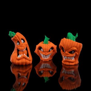 evil pumpkin figurines – 3 styles creepy jack o’ lanterns | halloween pumpkin decor | 3d printed spooky pumpkins (4.5 inches)