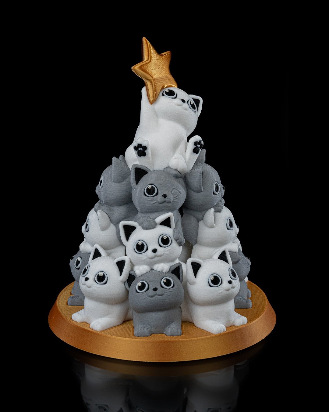 Catmas Tree Table Lamp – 17 cm (6.7 in) 3D Printed Christmas Cat Light with LED Tea Light - Image 3