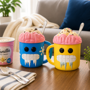 Funny Ice Cream Pint Holder – 3D Printed Freezing Face Cozy | Snowflake & Icicle Styles | Left or Right Handle | Quirky Dessert Gift