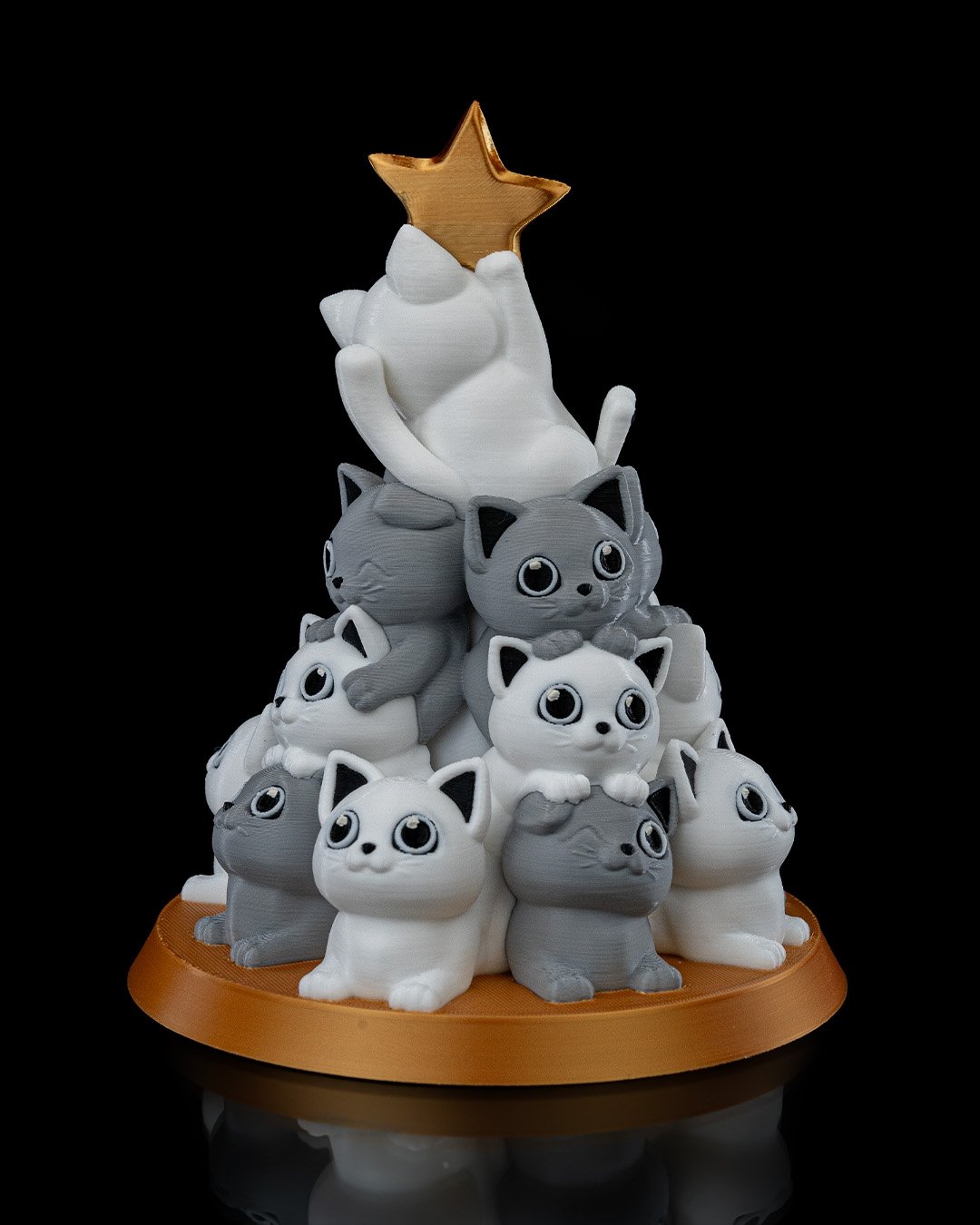Catmas Tree Table Lamp – 17 cm (6.7 in) 3D Printed Christmas Cat Light with LED Tea Light - Image 4