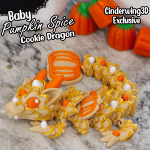 pumpkin spice cookie baby dragon – articulated fall dragon figure | 3d printed collectible by fusion layer 3d | halloween cookie dragon decor