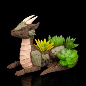 barkscale sentinel dragon planter – fantasy wooden guardian pot | 3d printed mythical home & garden décor