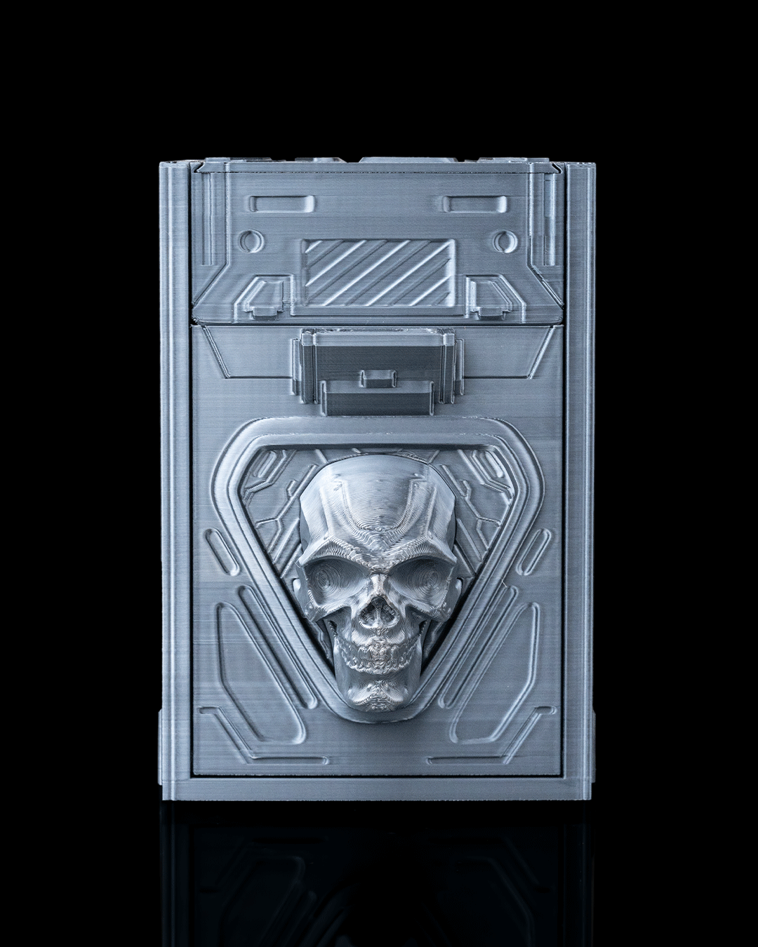 core decay deck box – 3d printed sci fi skull card storage | futuristic tcg box for magic, pokémon, yu gi oh! & collectors