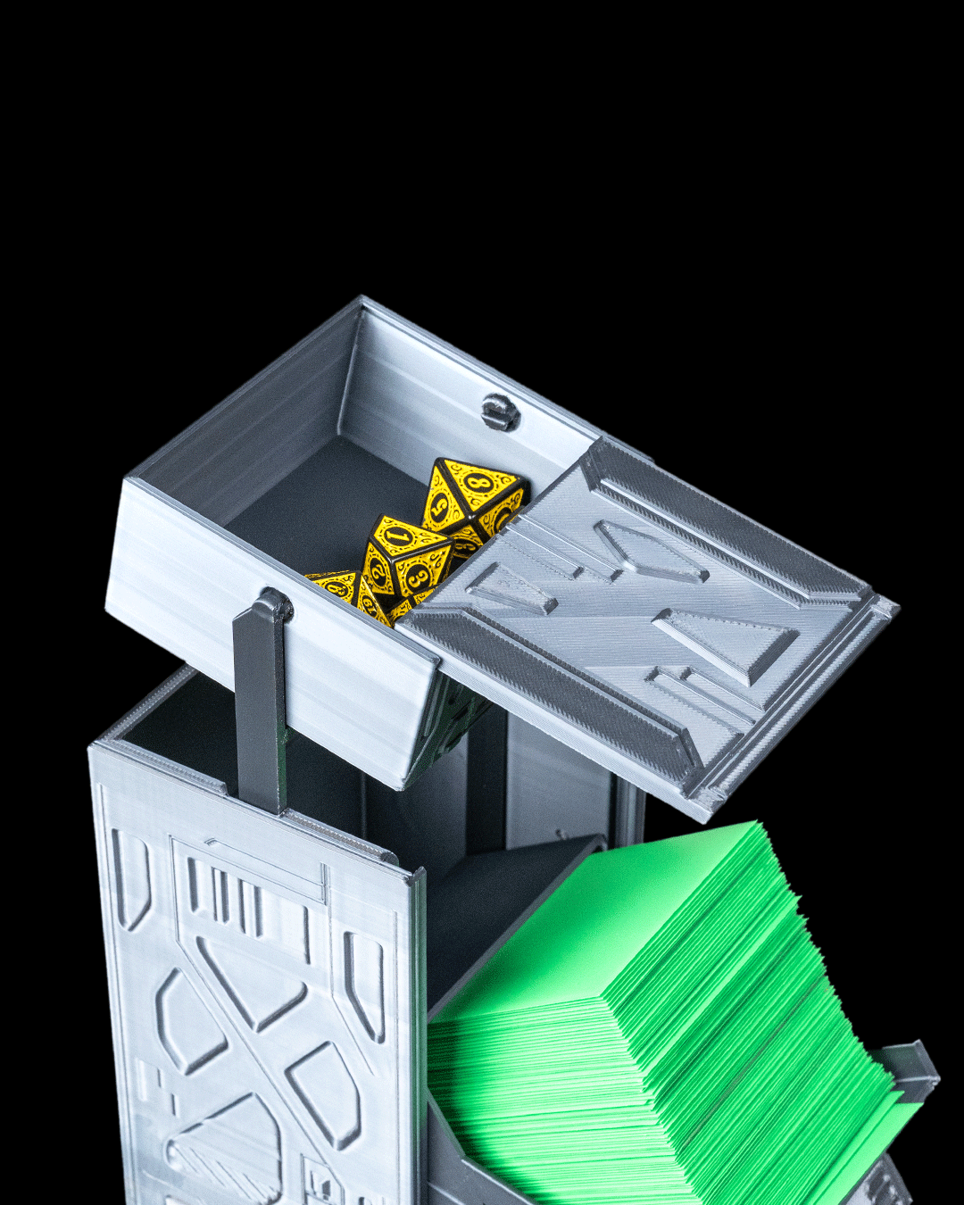 core decay deck box – 3d printed sci fi skull card storage | futuristic tcg box for magic, pokémon, yu gi oh! & collectors