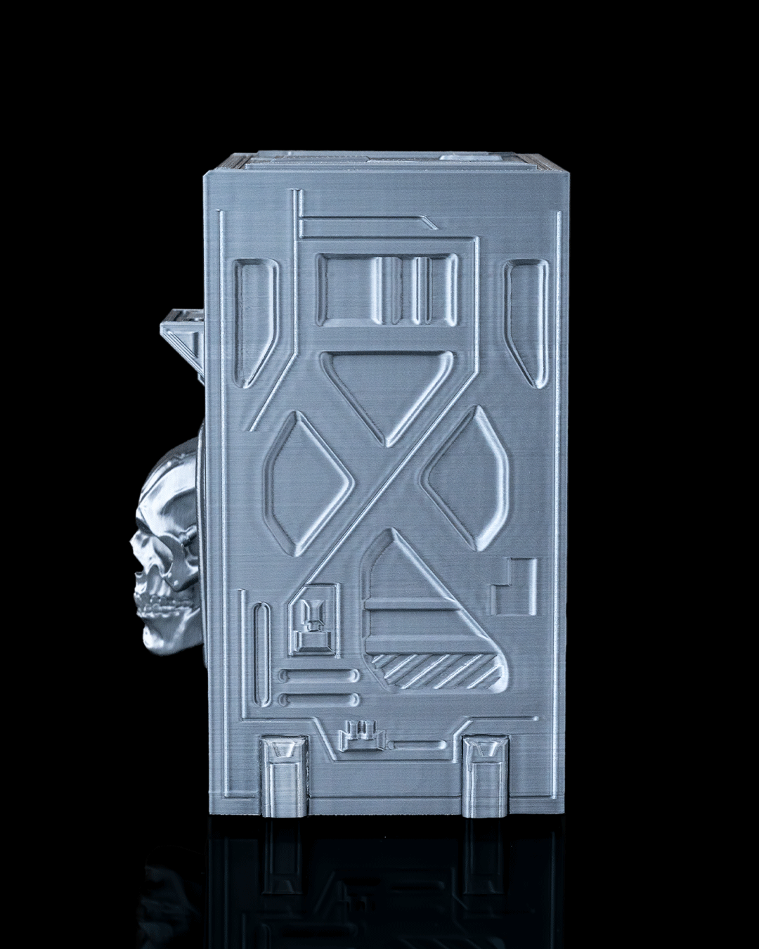 core decay deck box – 3d printed sci fi skull card storage | futuristic tcg box for magic, pokémon, yu gi oh! & collectors