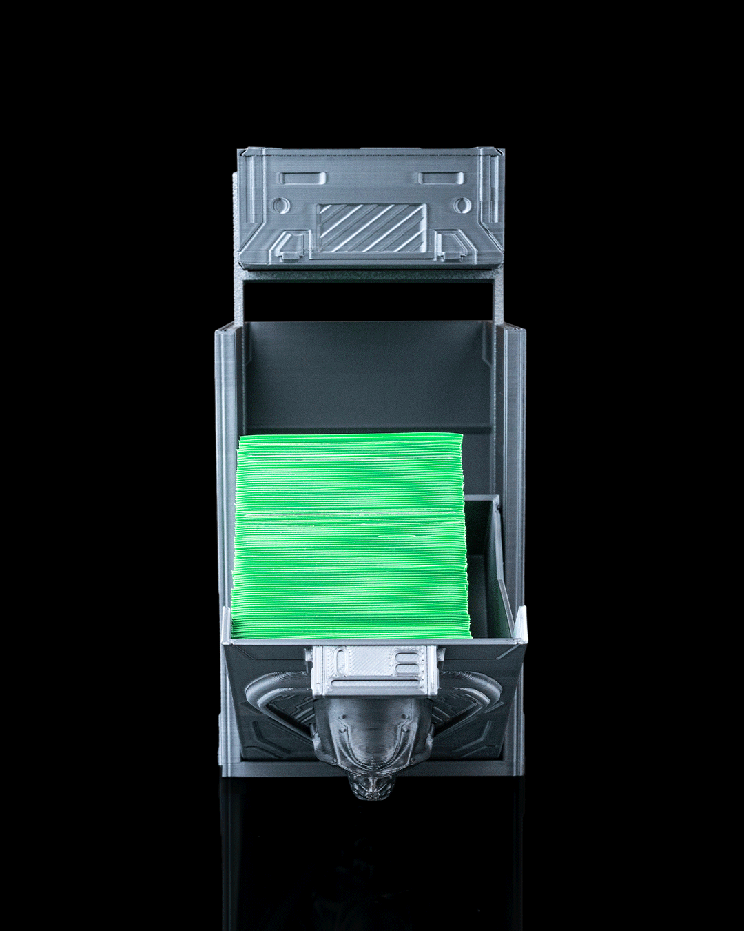 core decay deck box – 3d printed sci fi skull card storage | futuristic tcg box for magic, pokémon, yu gi oh! & collectors