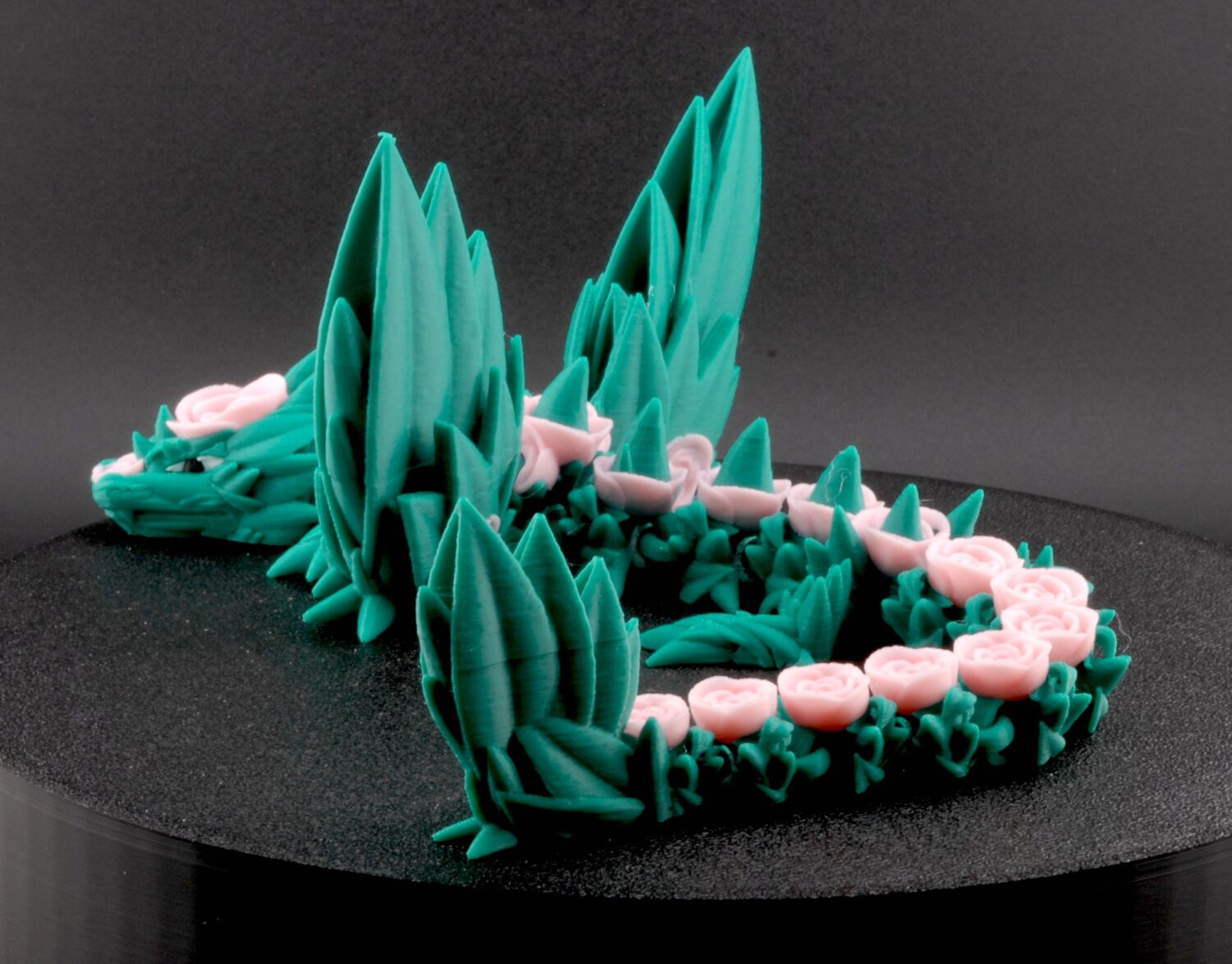 rose winged dragon – articulated poseable fantasy dragon toy | 3d printed collectible with rose bloom wings