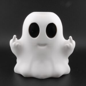 funny ghost candle holder – 3d printed halloween decor with dual led candles | spooky middle finger ghost light (4.5")