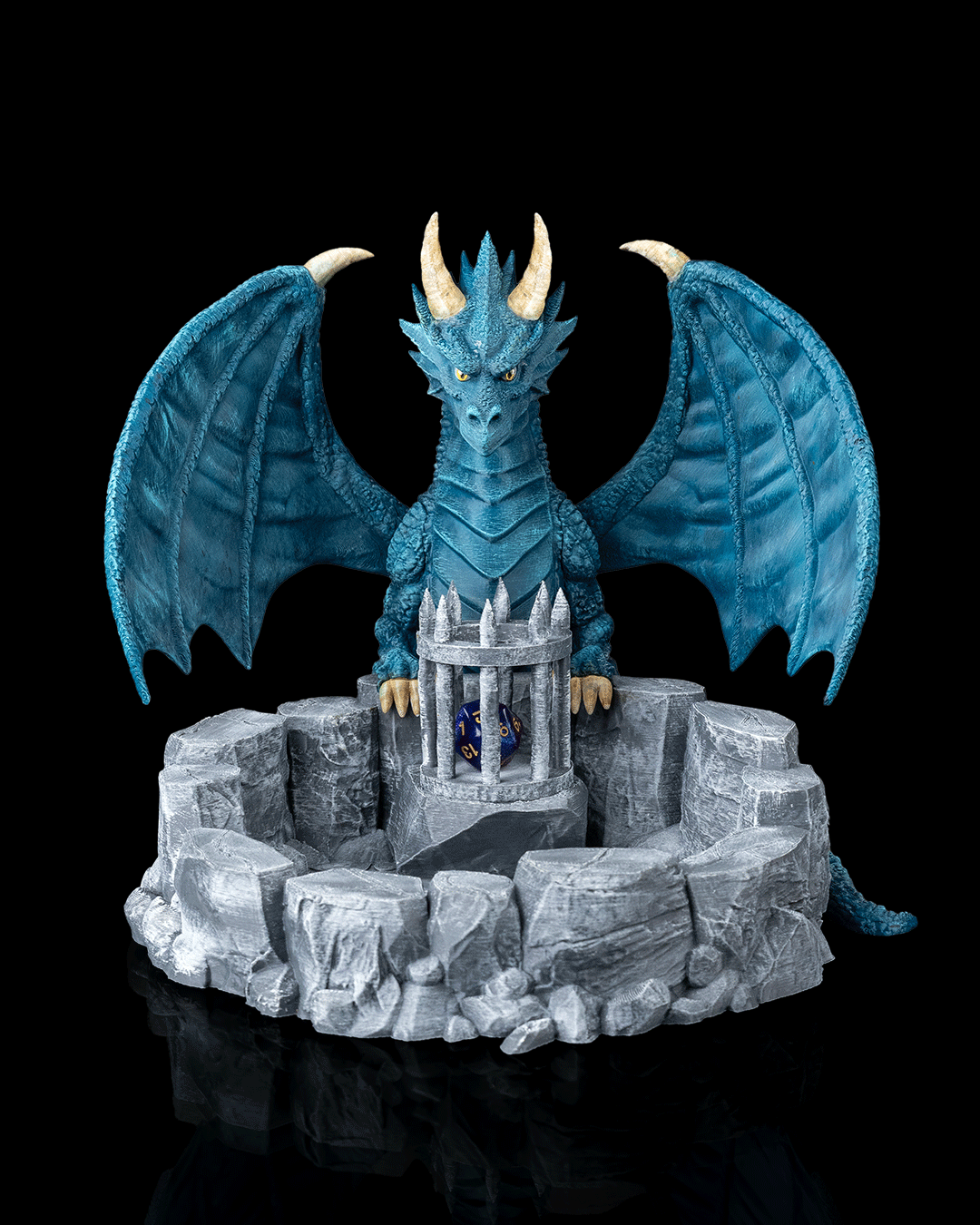 blue dragon dice guardian – 3d printed rpg dice holder | fantasy dice display for dungeons & dragons, pathfinder & ttrpgs