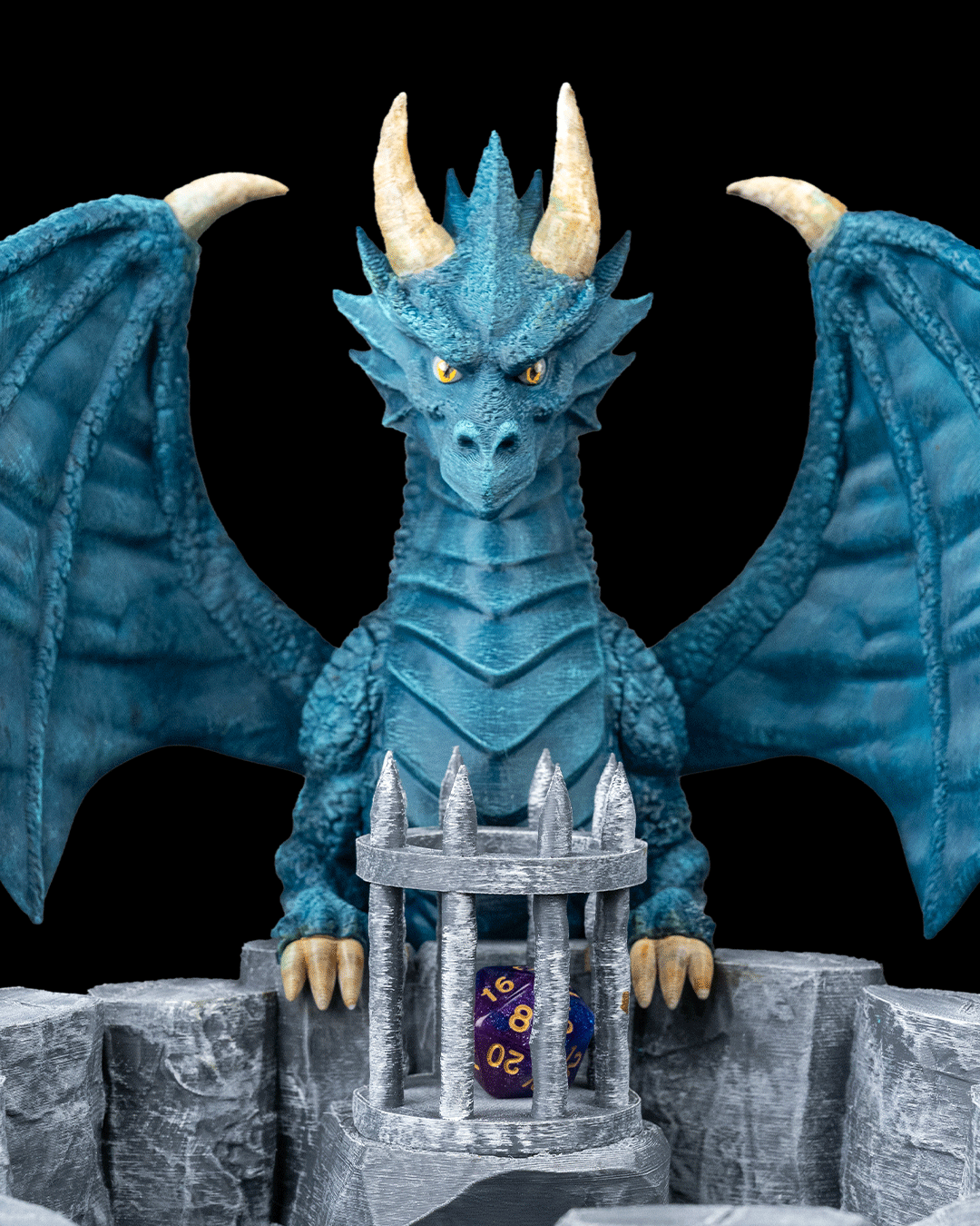blue dragon dice guardian – 3d printed rpg dice holder | fantasy dice display for dungeons & dragons, pathfinder & ttrpgs