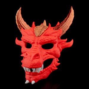 dragonborn mask – red dragon halloween mask | 3d printed fantasy cosplay mask with bronze horns | fire dragon costume prop
