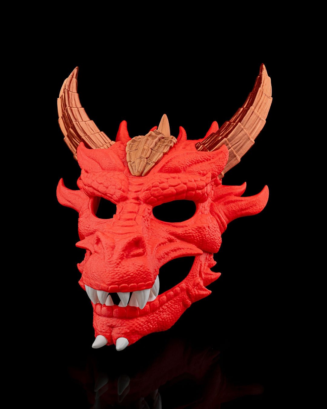 dragonborn mask – red dragon halloween mask | 3d printed fantasy cosplay mask with bronze horns | fire dragon costume prop