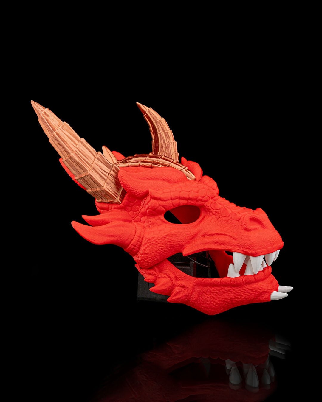 dragonborn mask – red dragon halloween mask | 3d printed fantasy cosplay mask with bronze horns | fire dragon costume prop