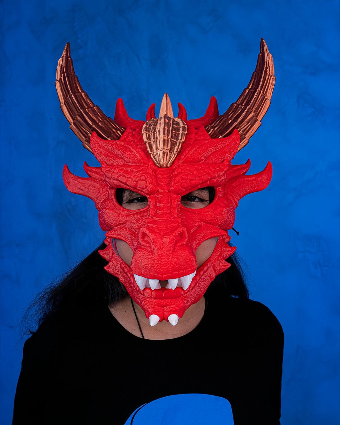 dragonborn mask – red dragon halloween mask | 3d printed fantasy cosplay mask with bronze horns | fire dragon costume prop