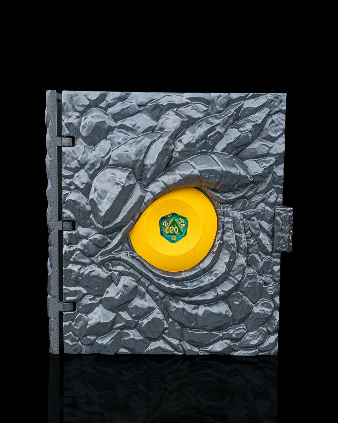 eye of stone dice box – 3d printed rpg dice storage book with tray | fantasy dice holder for dungeons & dragons, pathfinder & ttrpgs