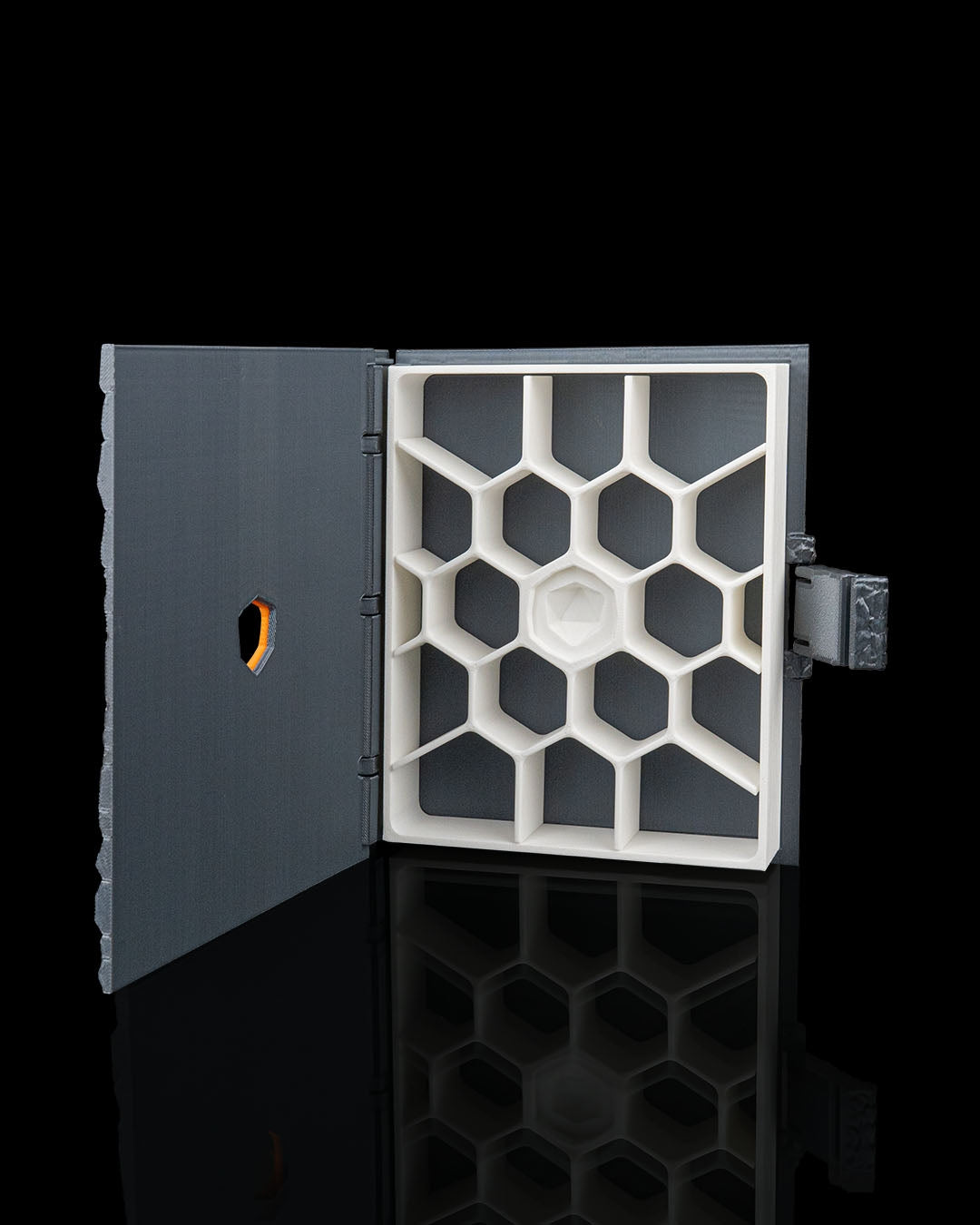 eye of stone dice box – 3d printed rpg dice storage book with tray | fantasy dice holder for dungeons & dragons, pathfinder & ttrpgs