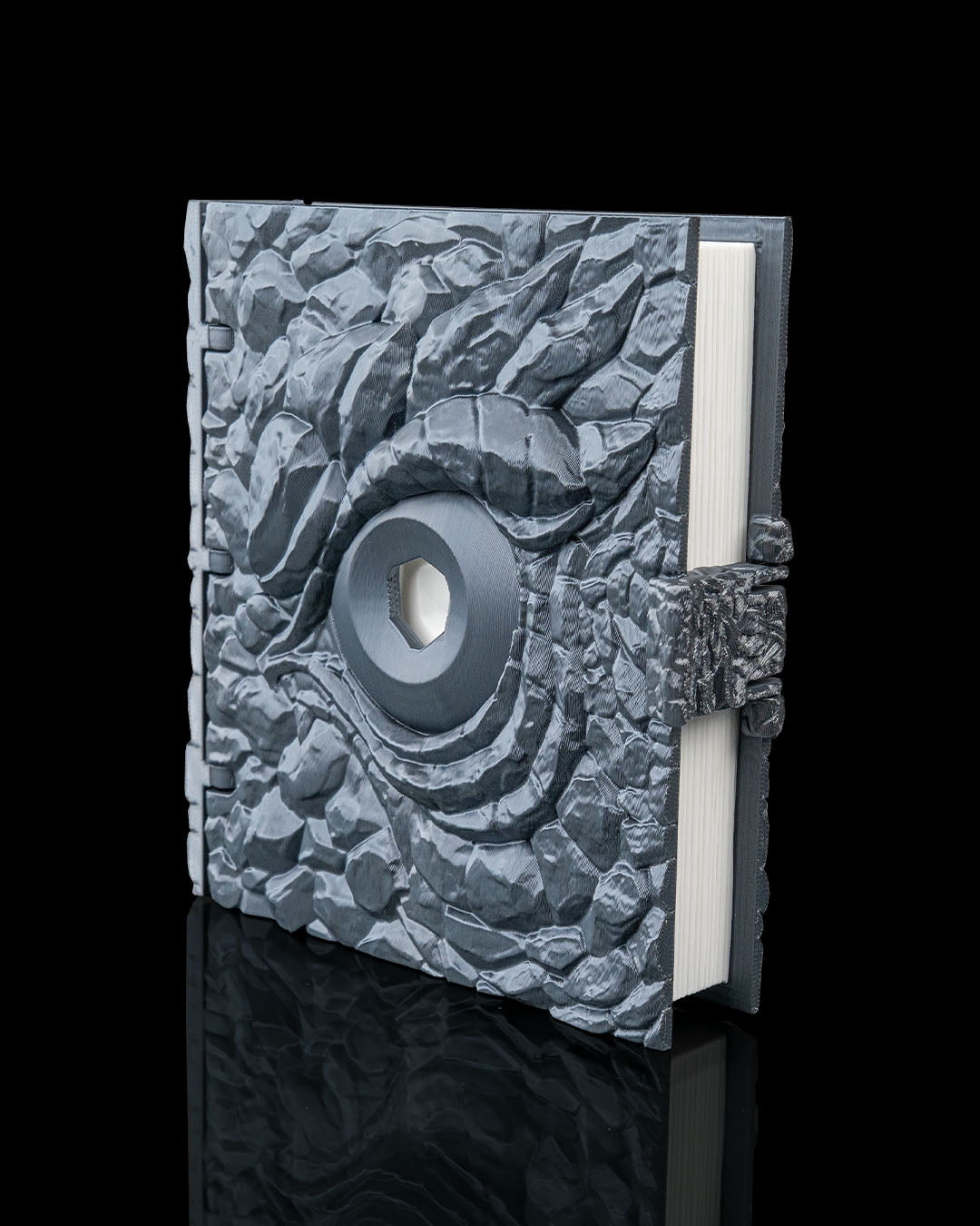 eye of stone dice box – 3d printed rpg dice storage book with tray | fantasy dice holder for dungeons & dragons, pathfinder & ttrpgs