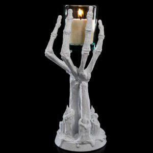 skeleton hand candle holder – gothic halloween decor | creepy skeleton hand with candle stand | 3d printed haunted house prop