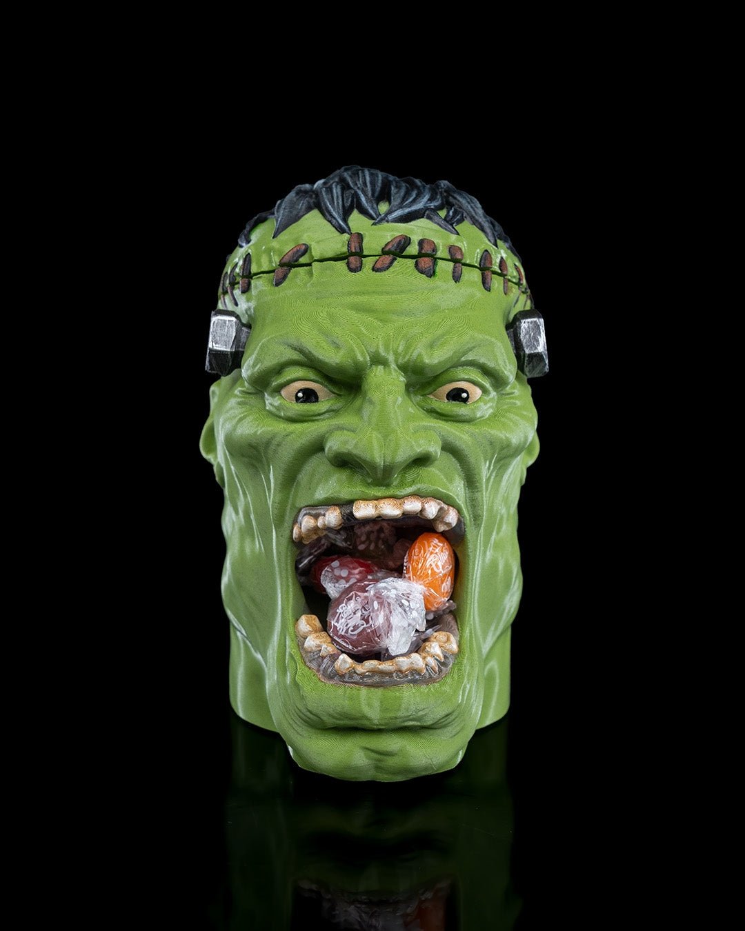 frankenstein candy holder – creepy monster head bowl | halloween candy dish | 3d printed horror party table decor