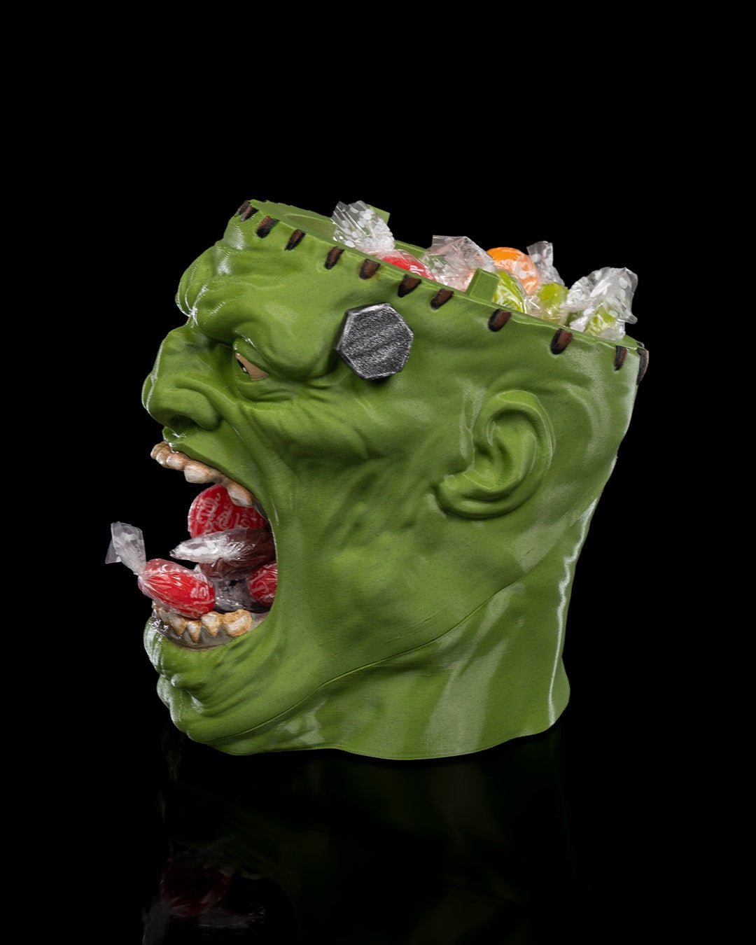 frankenstein candy holder – creepy monster head bowl | halloween candy dish | 3d printed horror party table decor
