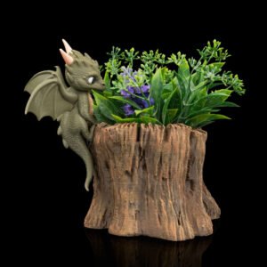 garden scout baby dragon planter – 16.5cm fantasy tree stump pot | 3d printed whimsical home & garden décor