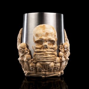 skull cup holder – gothic halloween drinkware | creepy skull mug sleeve | 3d printed horror kitchen & bar decor