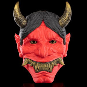 hannya oni mask – red demon japanese mask | 3d printed multi color halloween mask | oni cosplay prop & samurai wall art