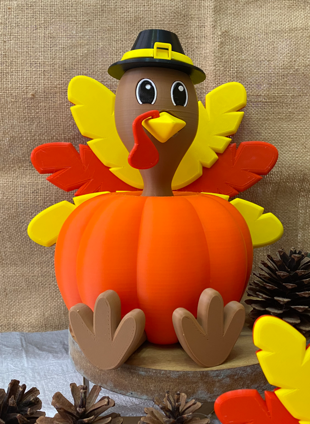 Tom the Turkey – 3D Printed Pumpkin Turkey Decoration | Thanksgiving Table Centerpiece | Fusion Layer 3D Fall Décor