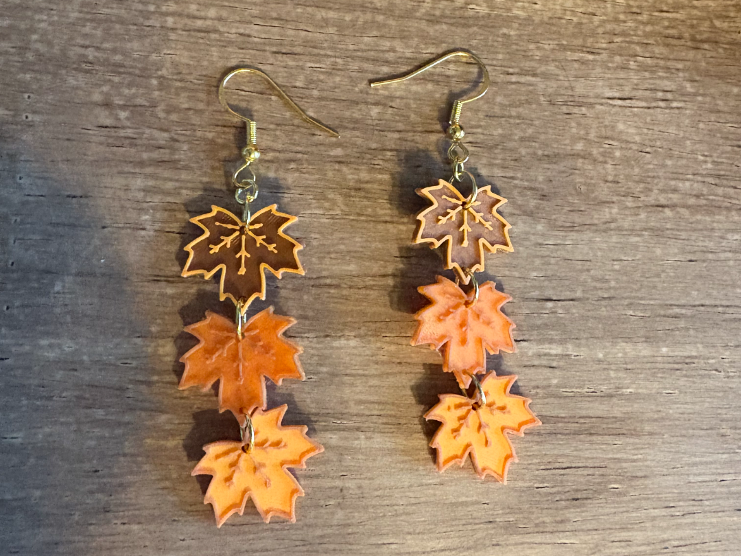 Falling Leaves Earrings – 3D Printed Autumn Jewelry | Maple Leaf Dangle Earrings | Fusion Layer 3D Fall Accessory