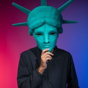 lady liberty mask – statue of liberty halloween mask | 3d printed geometric mask | green cosplay prop & art display